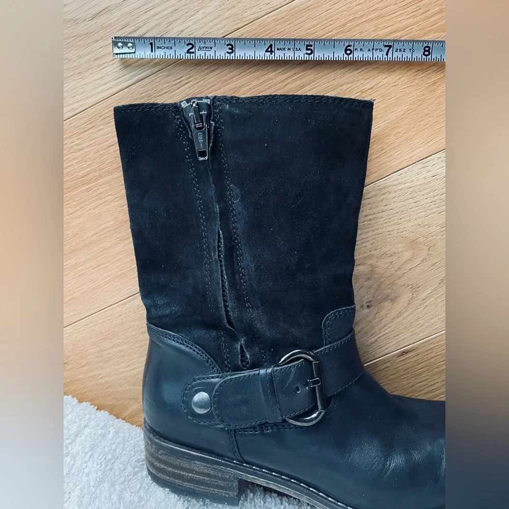 Clarks Majorca Isle leather side zip boots Sz 8 Wmns mid calf Black Moto Biker - Picture 10 of 11